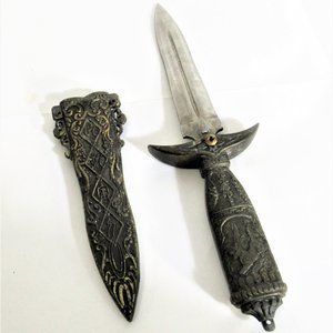 BRONZE DAGGER or LETTER OPENER,  VERY OLD,  STEEL BLADE TIGER MOTIFE